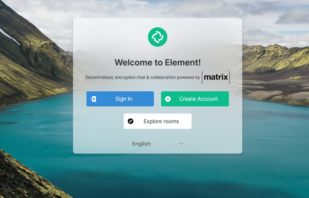 Welcome to Element.io Screenshot